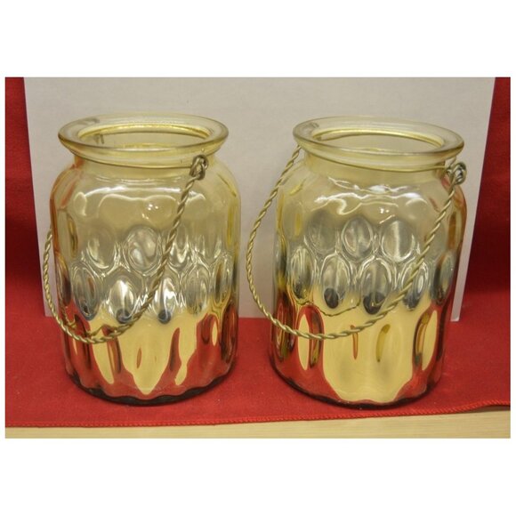 Set of 2 Gold Mirrored Candle Holders +Wire Handle Home Décor ~5-7/8" T x 4-1/4" - Picture 1 of 4